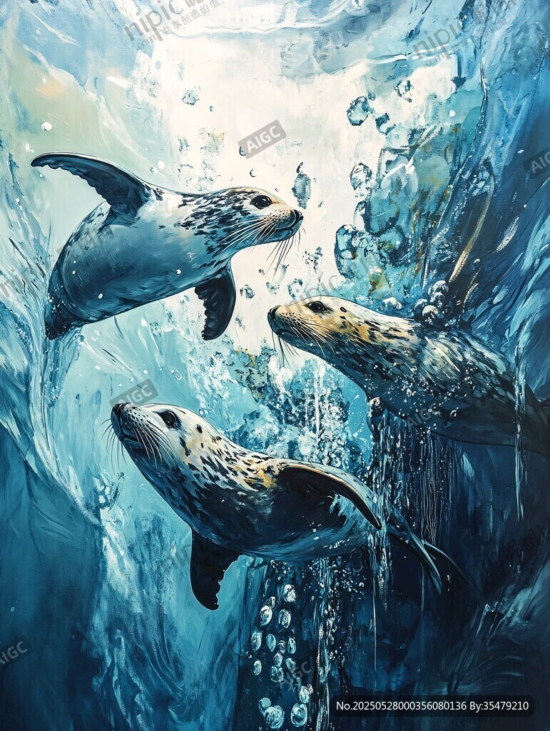海豹在蓝色海洋中悠游