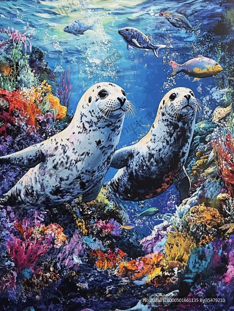 双海豹悠游绚烂海底世界