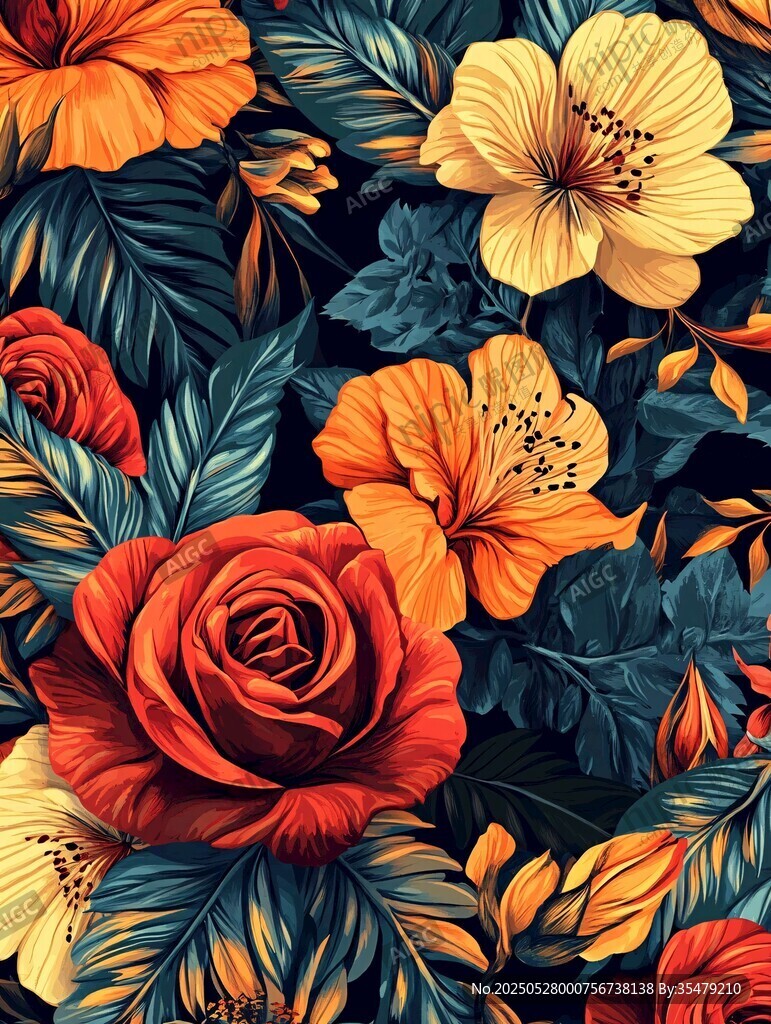 热带花卉绚丽图案