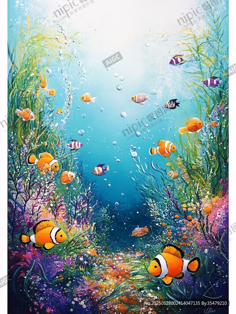 梦幻海底世界小丑鱼群游