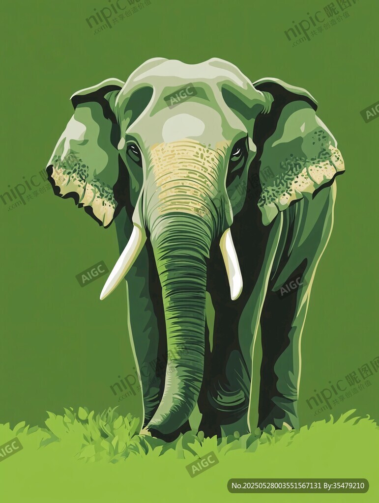 绿色背景下的大象插画