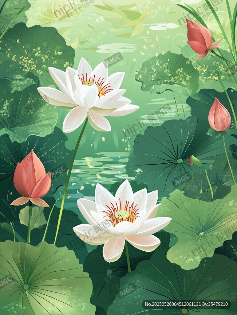 夏日荷塘荷花绽放美景
