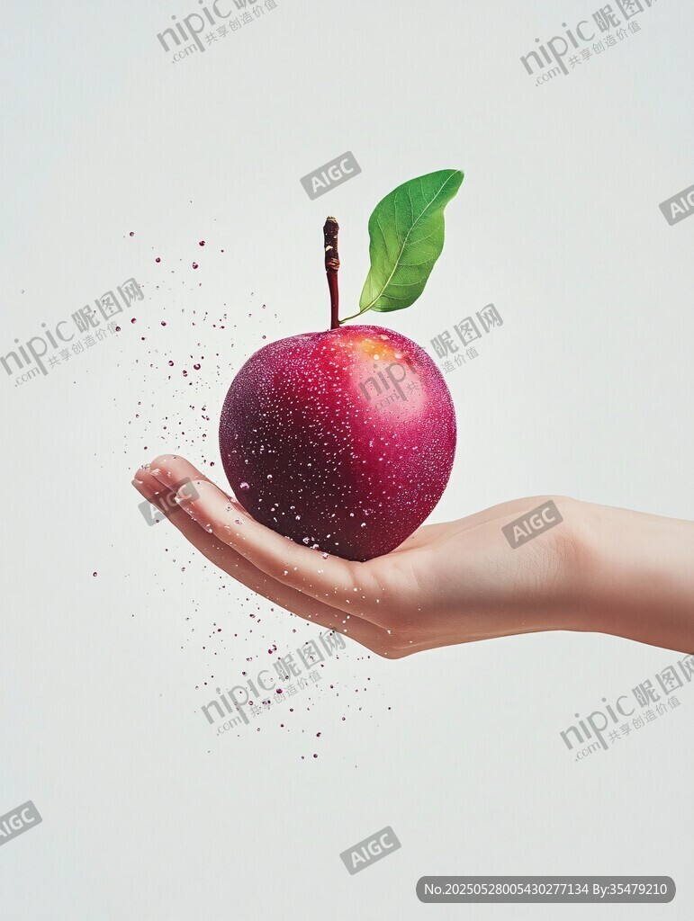 手托红苹果 水珠飞溅