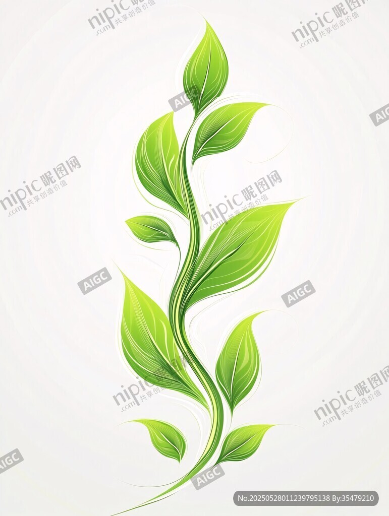 嫩绿藤蔓叶片插画图