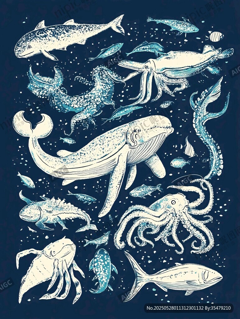 海洋生物手绘插画集合