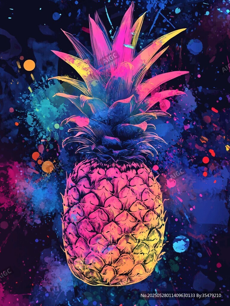梦幻多彩菠萝艺术插画