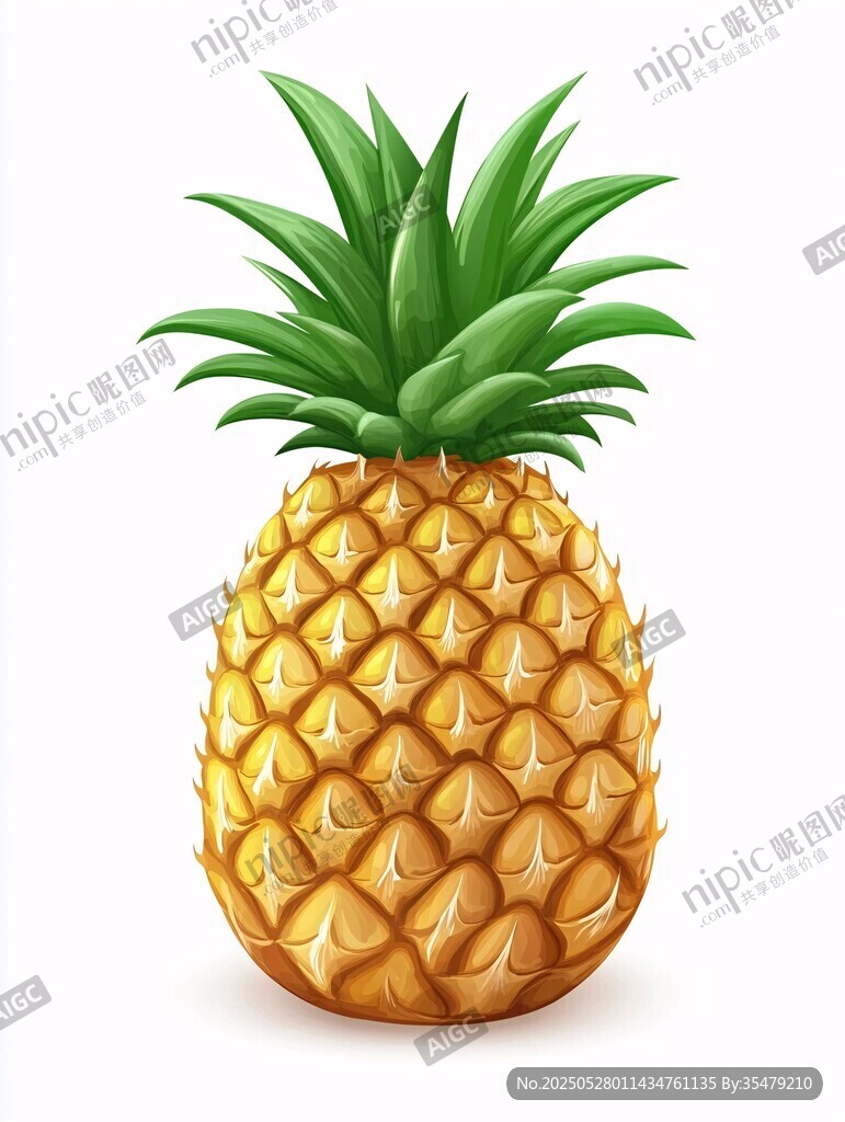 手绘金黄新鲜菠萝插画