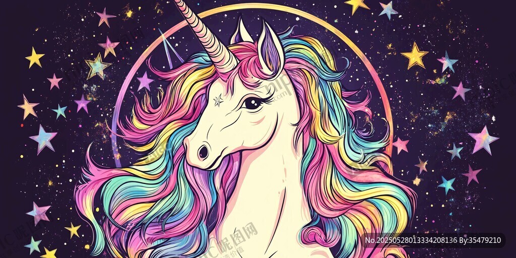 梦幻独角兽在星空下闪耀