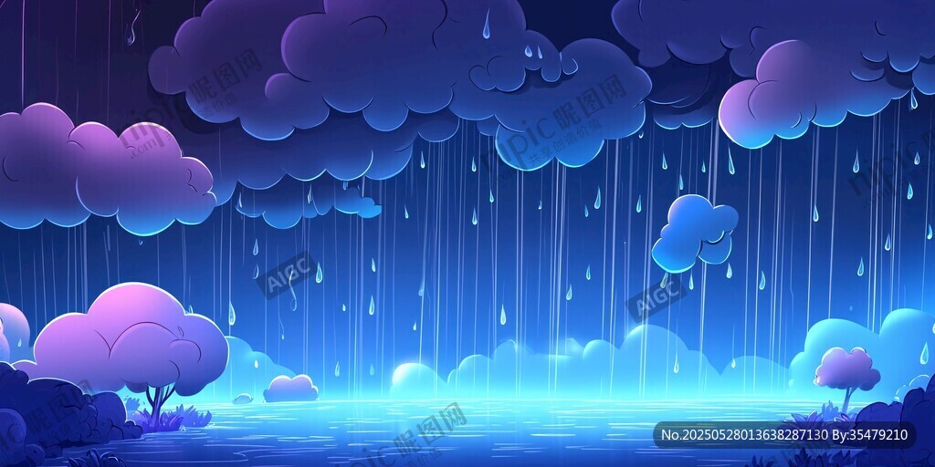 梦幻雨夜场景插画