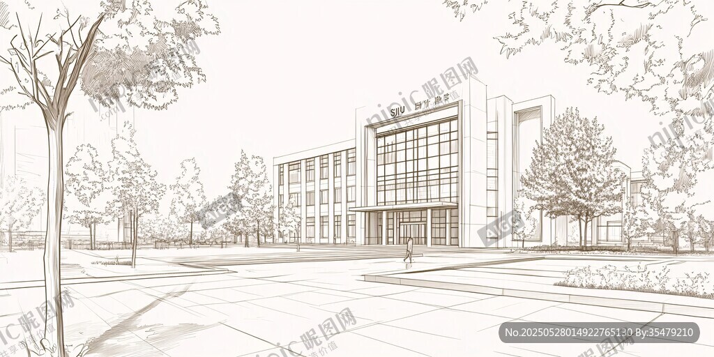 校园图书馆建筑线稿图