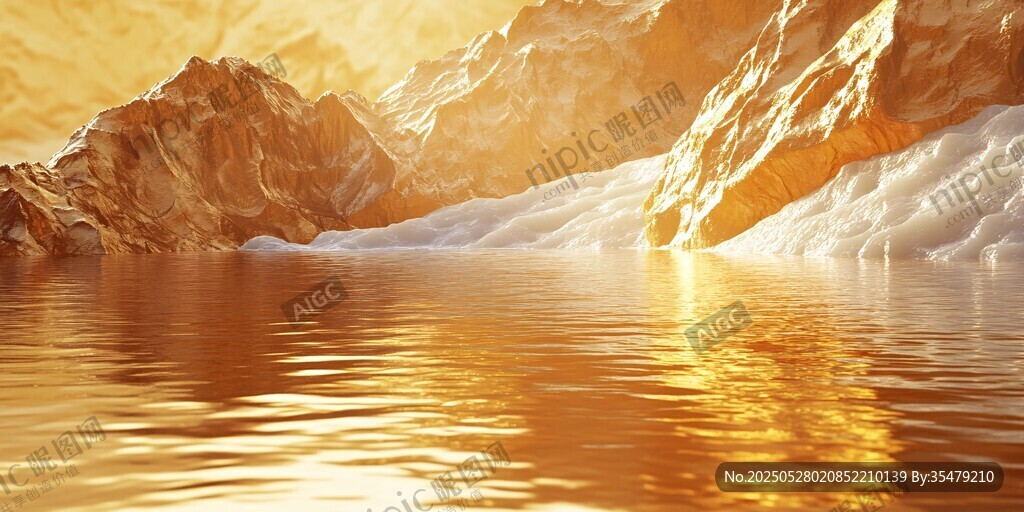 金色山水间的宁静之景