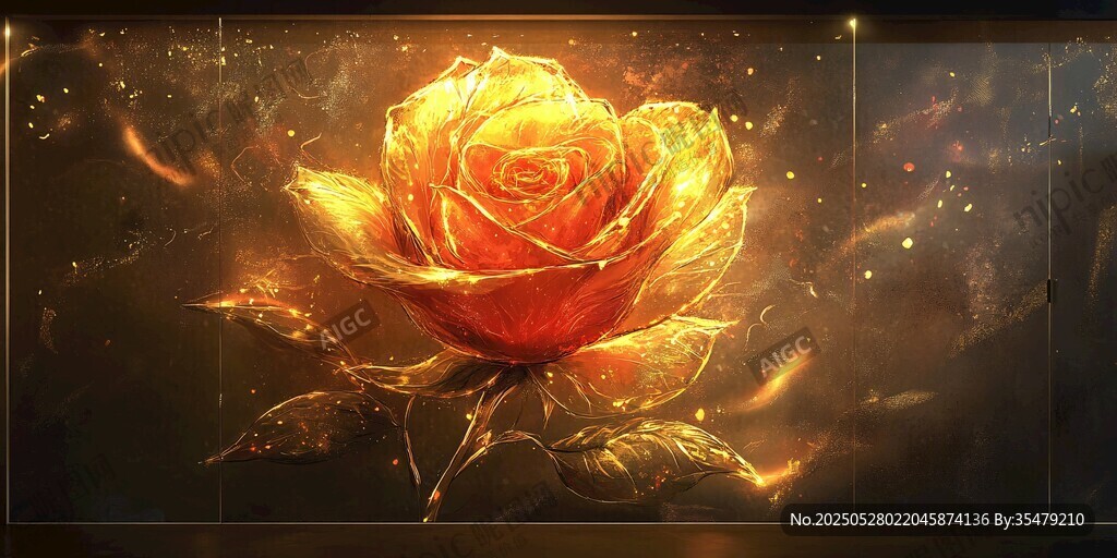 金色璀璨玫瑰花梦幻图景
