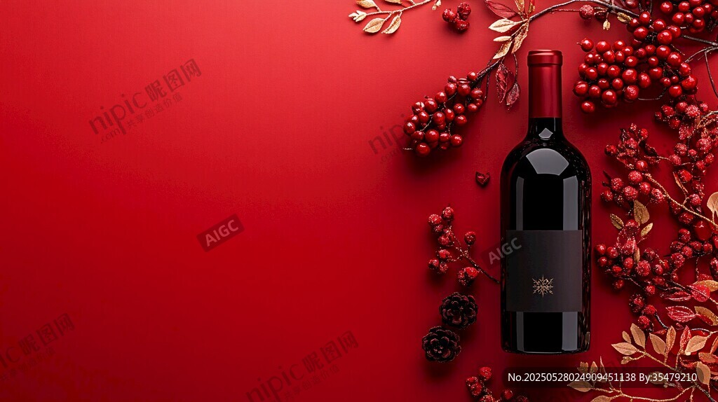 红底上的精美葡萄酒摆件