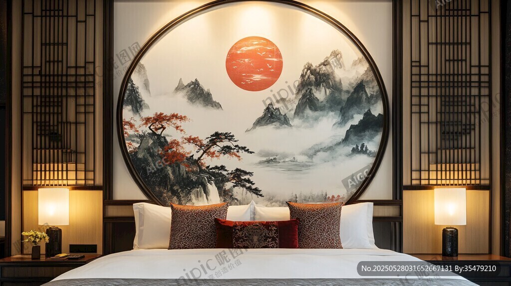 中式卧室 山水挂画添雅韵