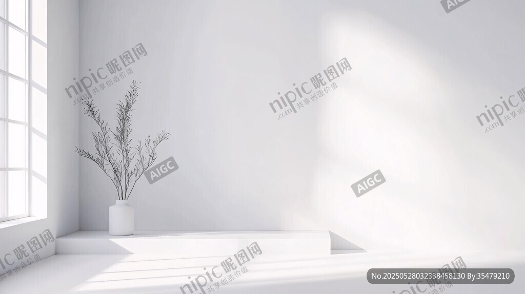 简约白房间的静谧绿植角落