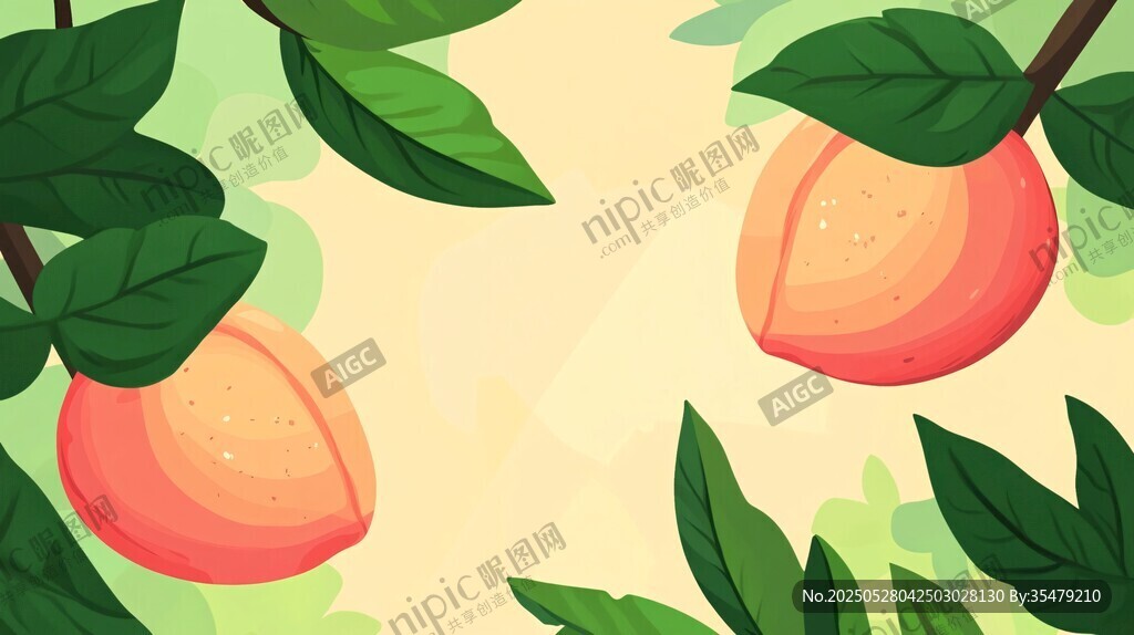 枝头鲜桃 绿叶相伴
