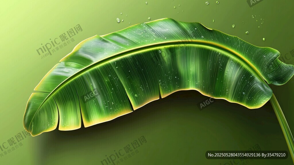 翠绿芭蕉叶上的晶莹水珠