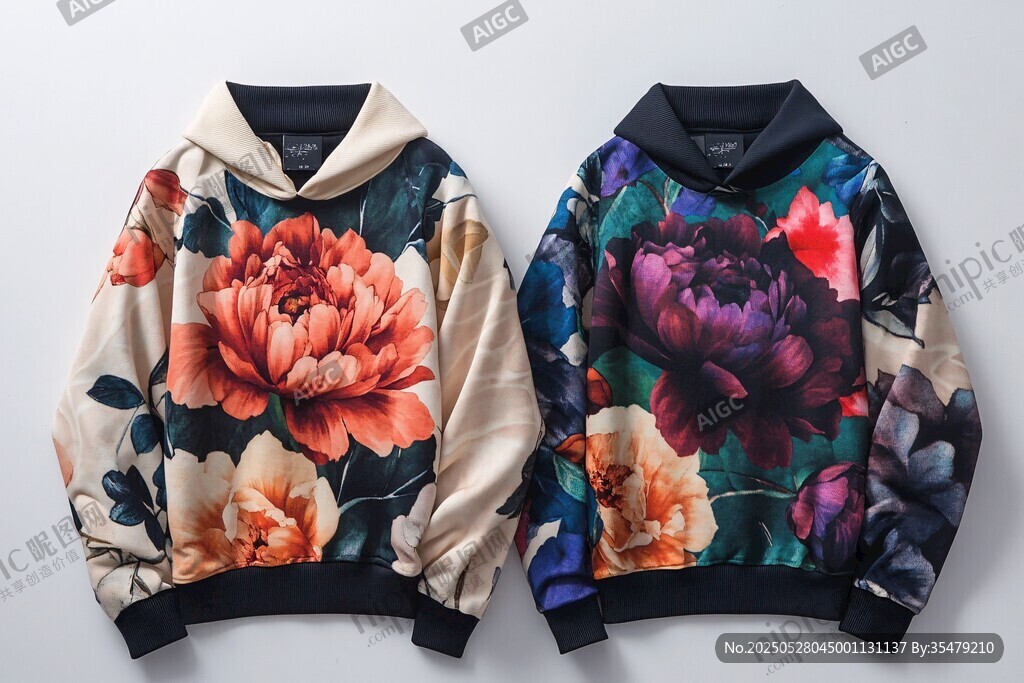 印花连帽卫衣两件展示