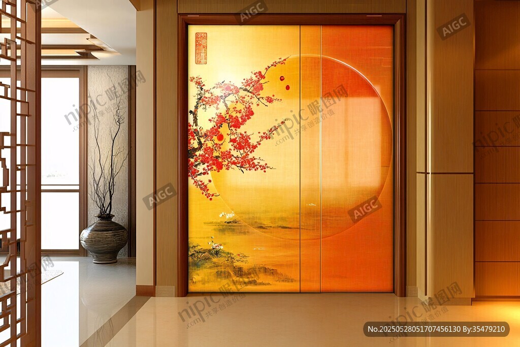 中式艺术玻璃门 典雅景致
