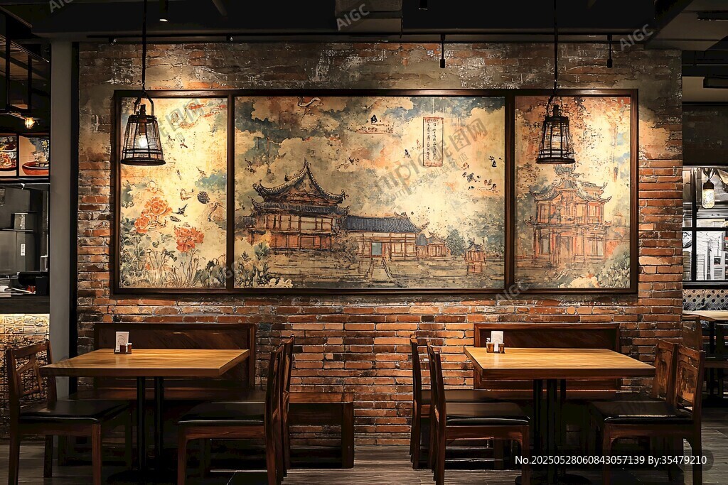中式复古风餐厅用餐区一角