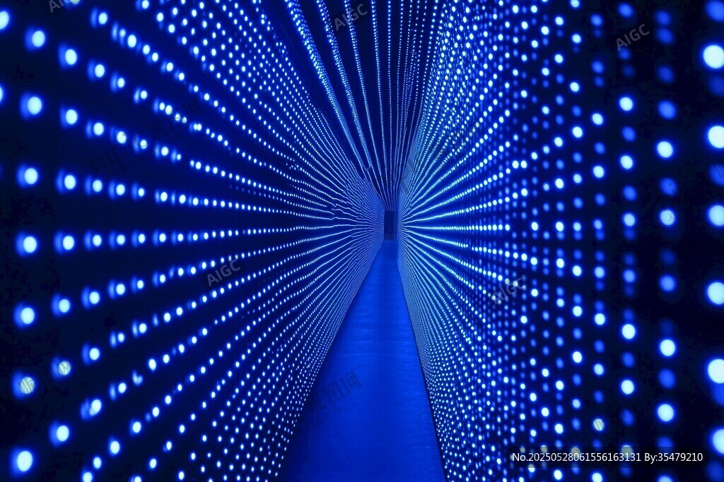 梦幻蓝色灯光隧道景观