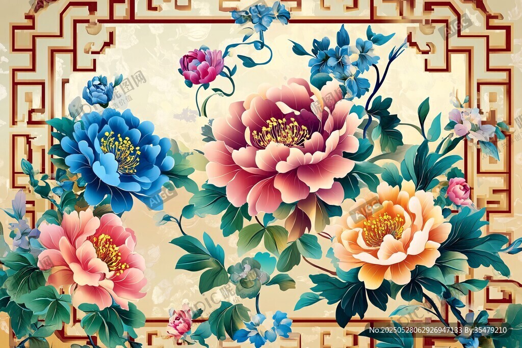 中式牡丹花卉精美装饰画