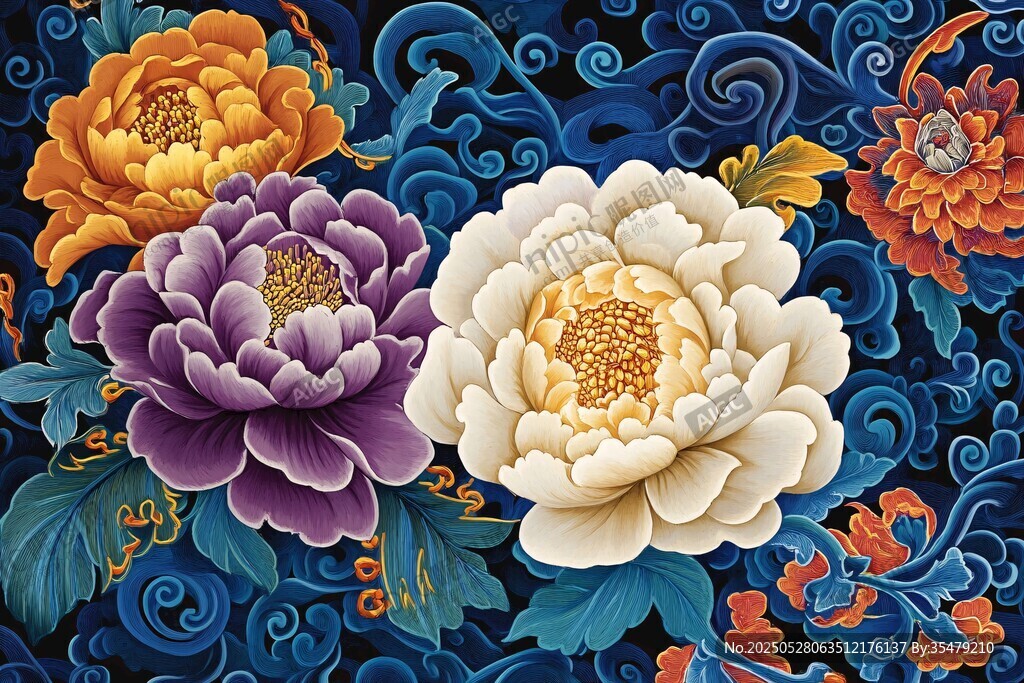 国色牡丹中式花纹图案