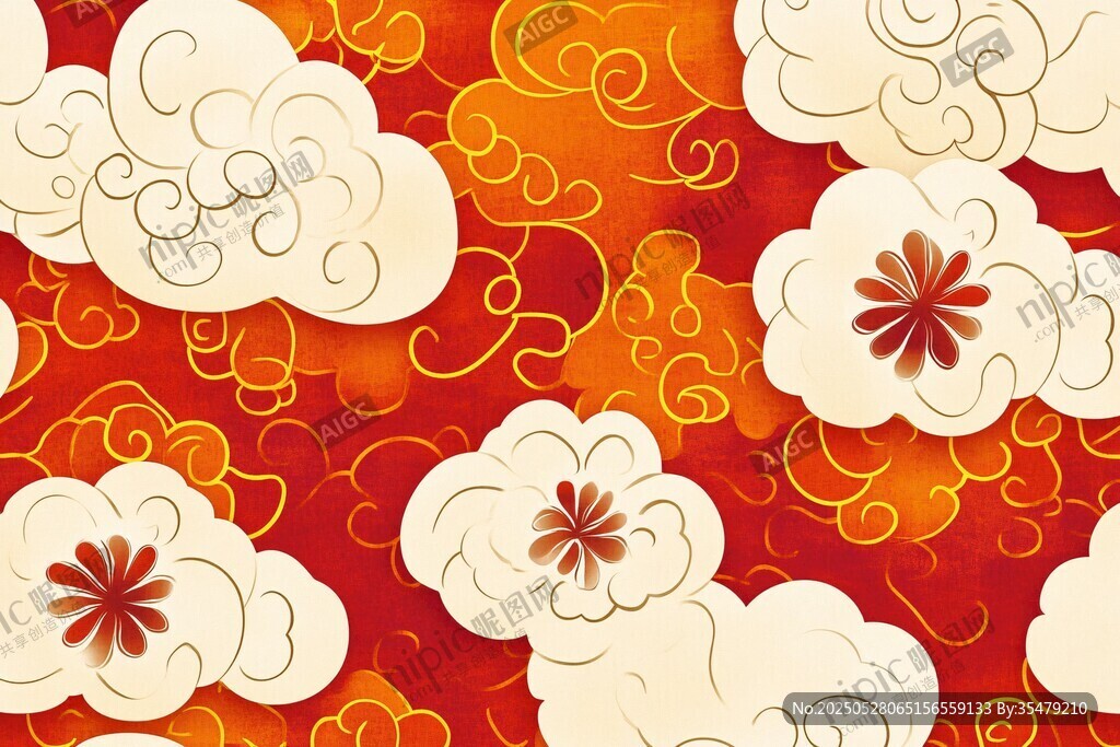 中式云纹花卉喜庆背景图