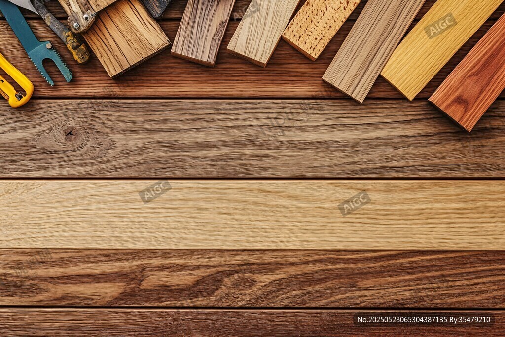 多样木材与工具的木工场景