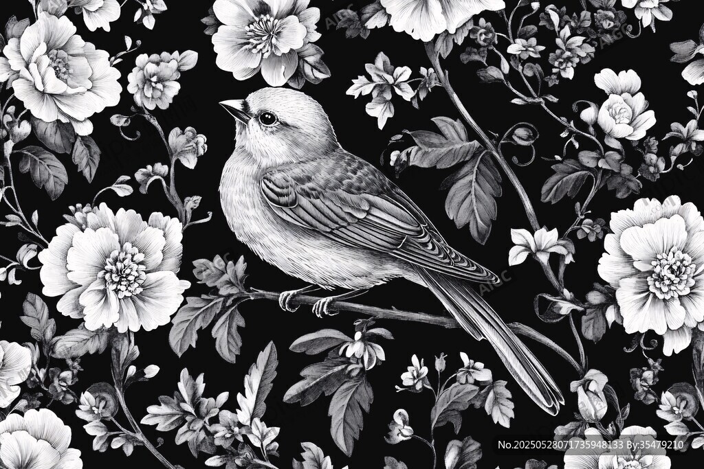 花鸟黑白插画 静谧之美