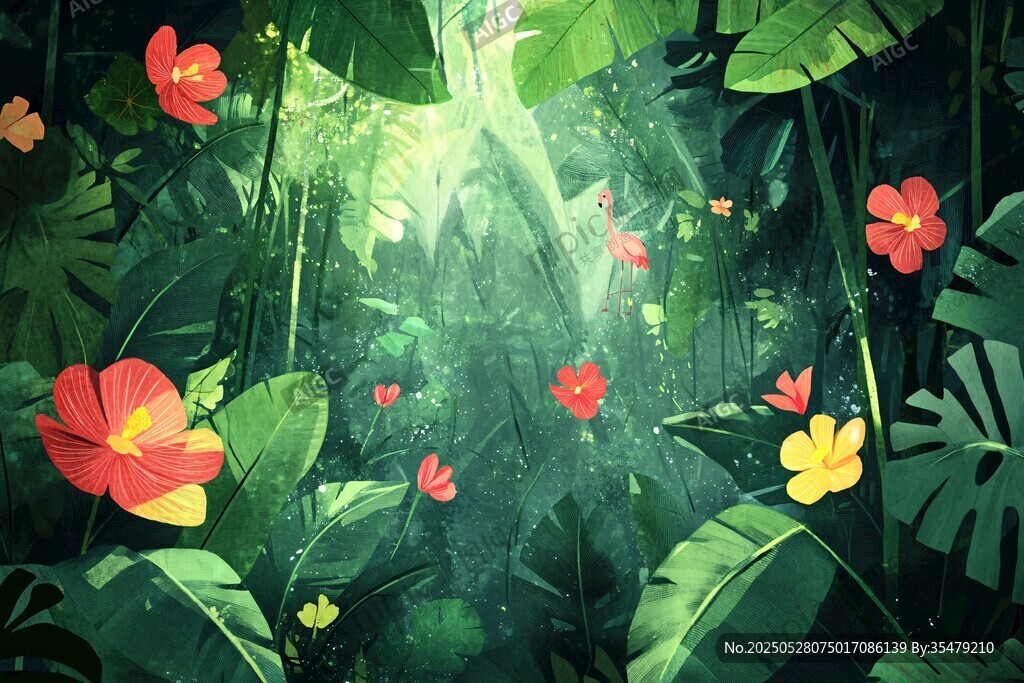 梦幻雨林中的缤纷花卉