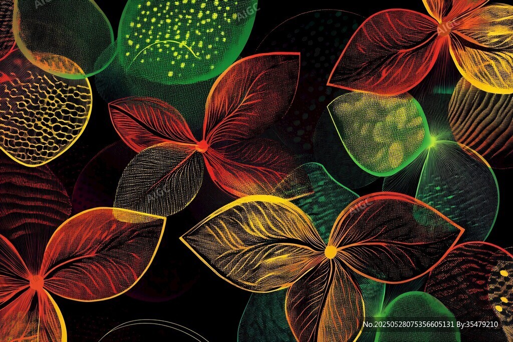 梦幻炫彩叶脉花卉图案