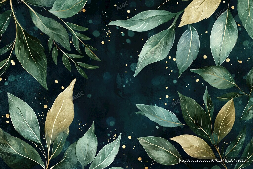 深绿背景下的梦幻叶片图案