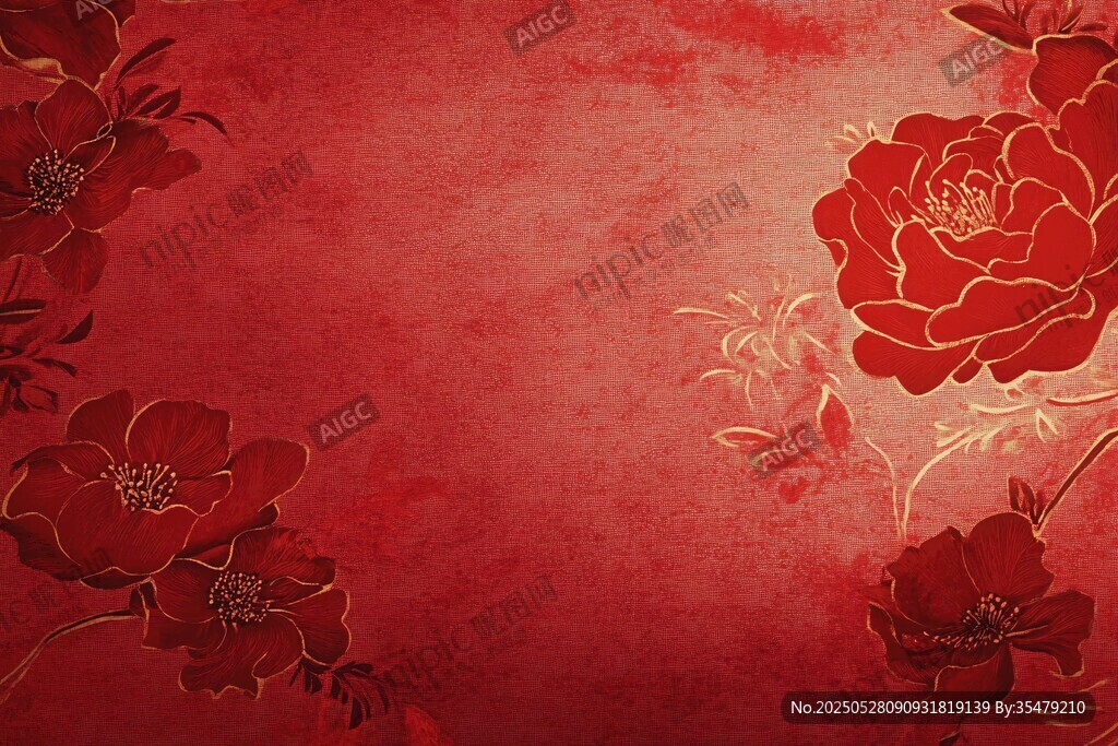 红色花卉古风背景图