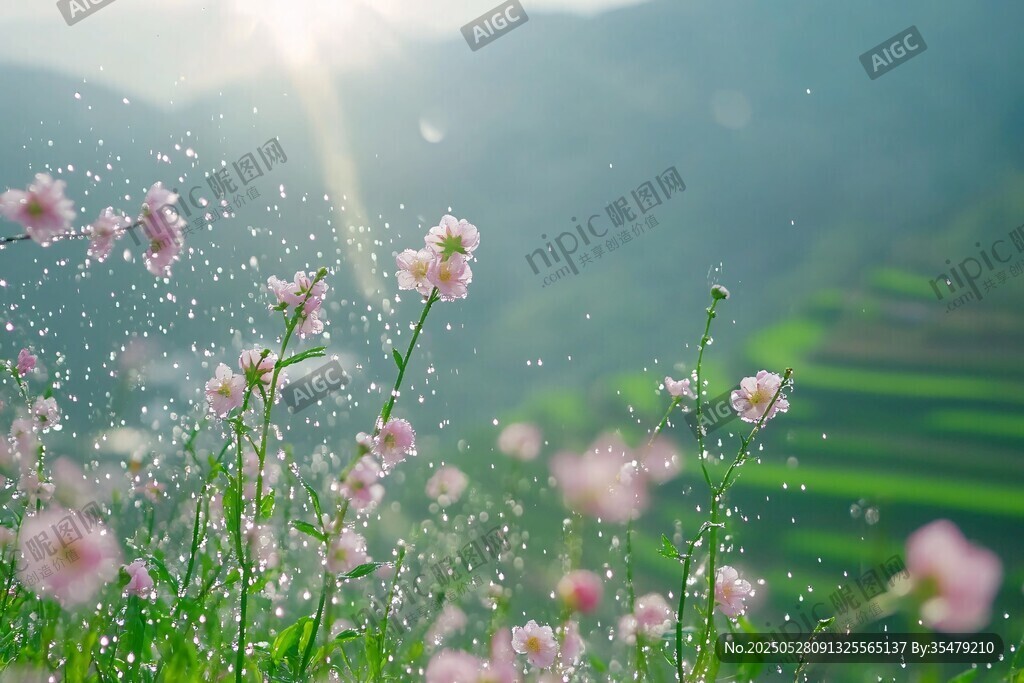 阳光下绽放的粉色小花