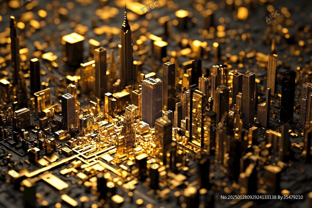 金色璀璨的繁华都市景观