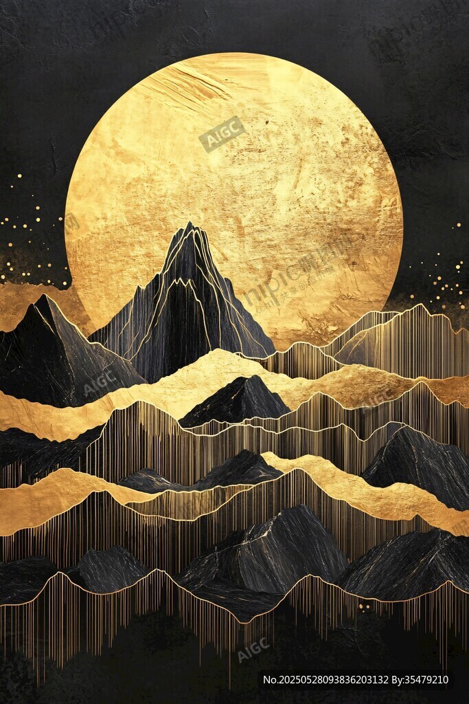 金色月夜下的壮丽群山