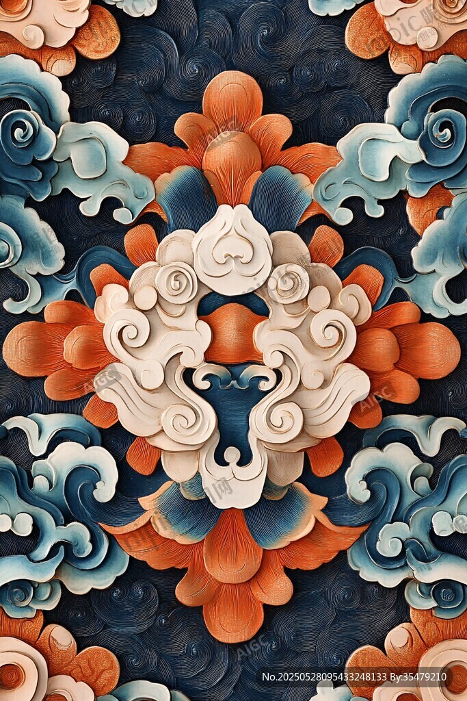 中式传统花卉云纹图案