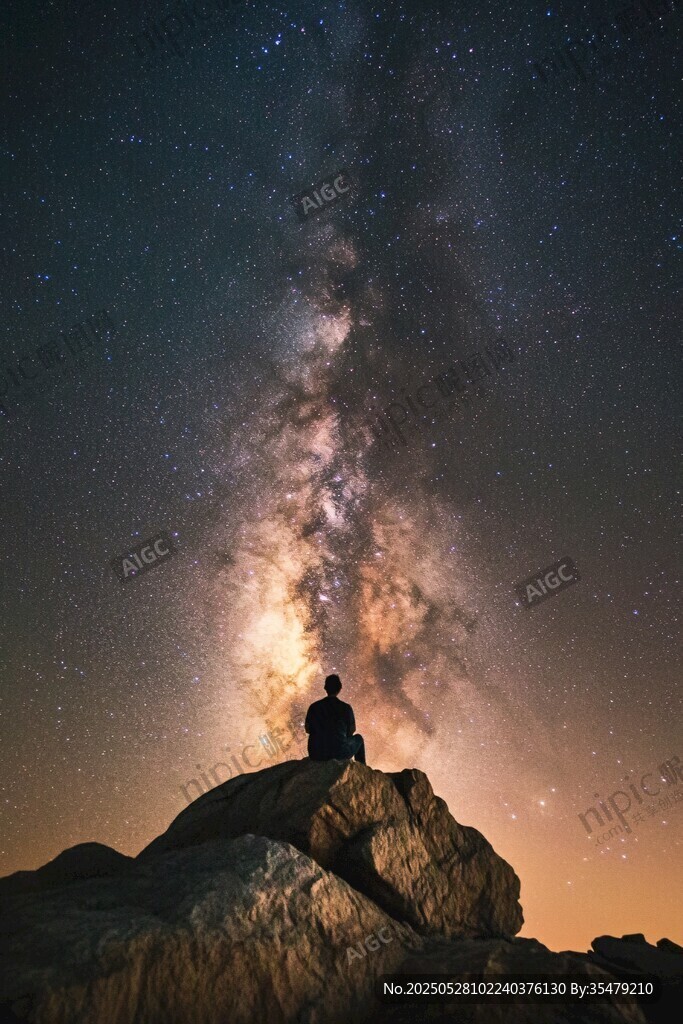人坐岩石赏璀璨星河