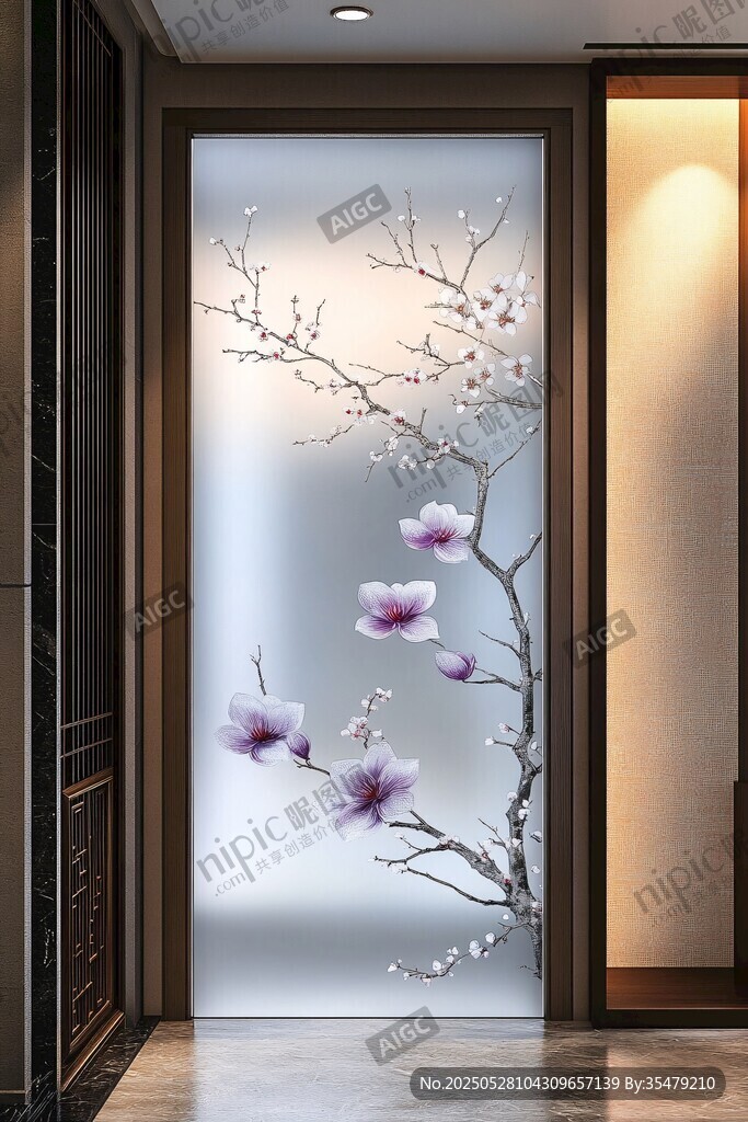 中式繁花玻璃门优雅景致