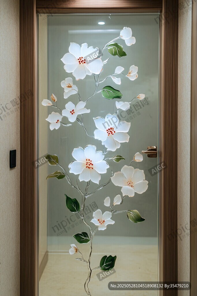 花朵装饰的精致玻璃门