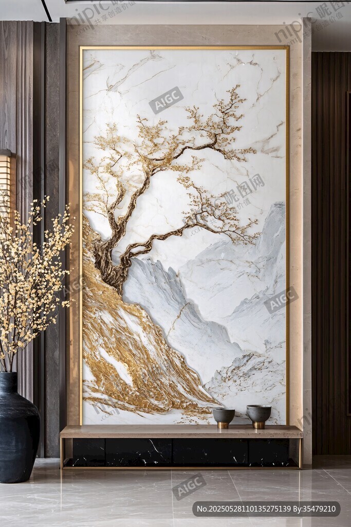 中式金枝山水玄关装饰画