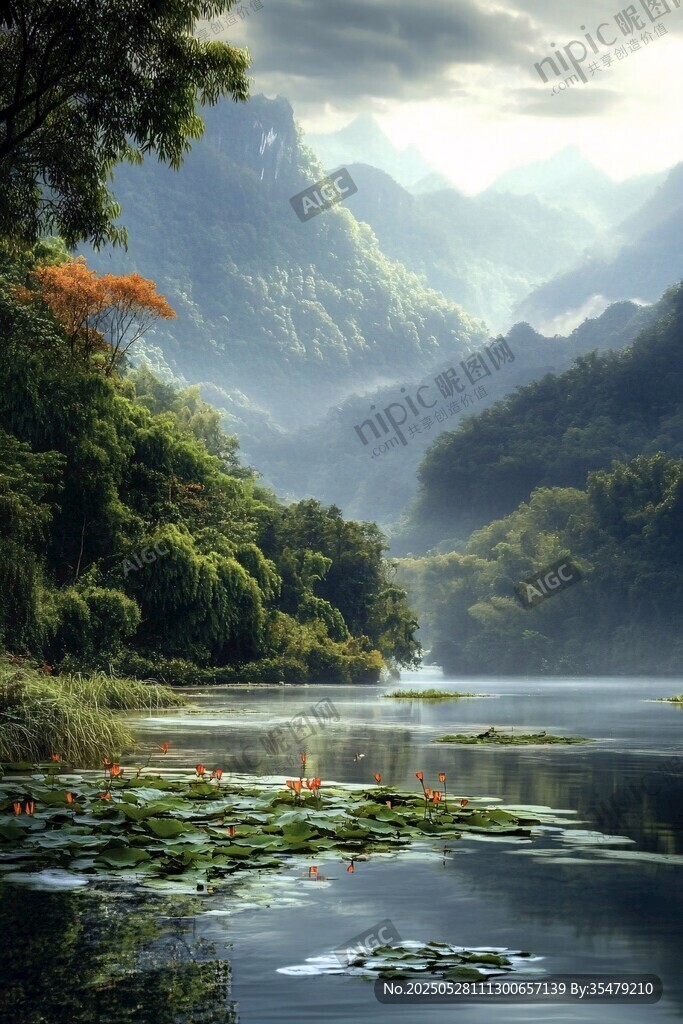 山水湖景 自然诗意的梦幻风光
