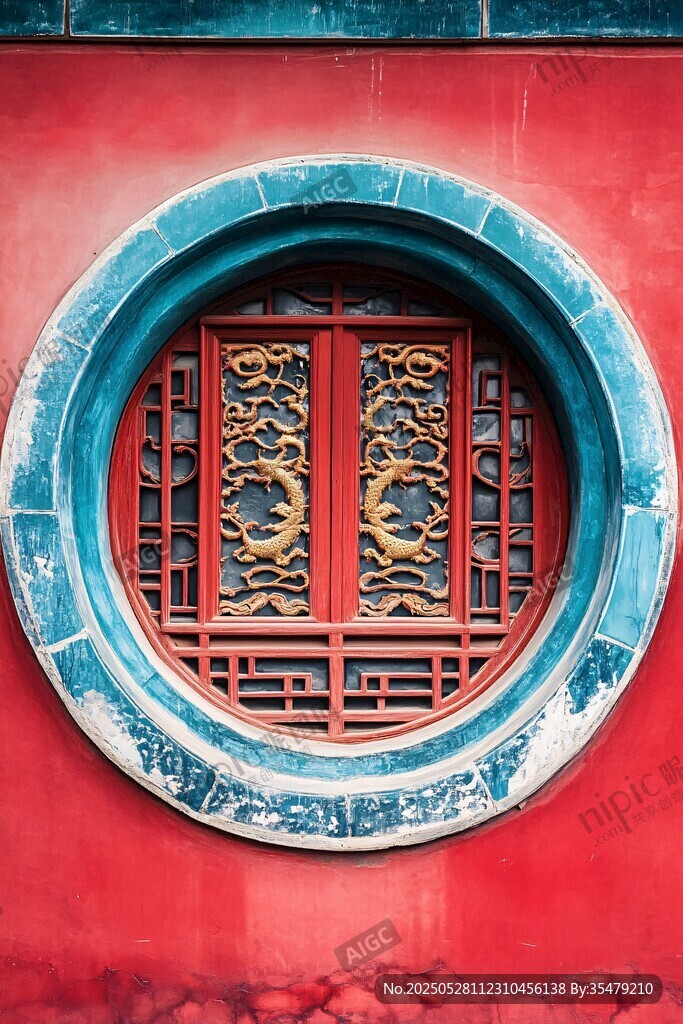 中式红墙圆窗古典之美