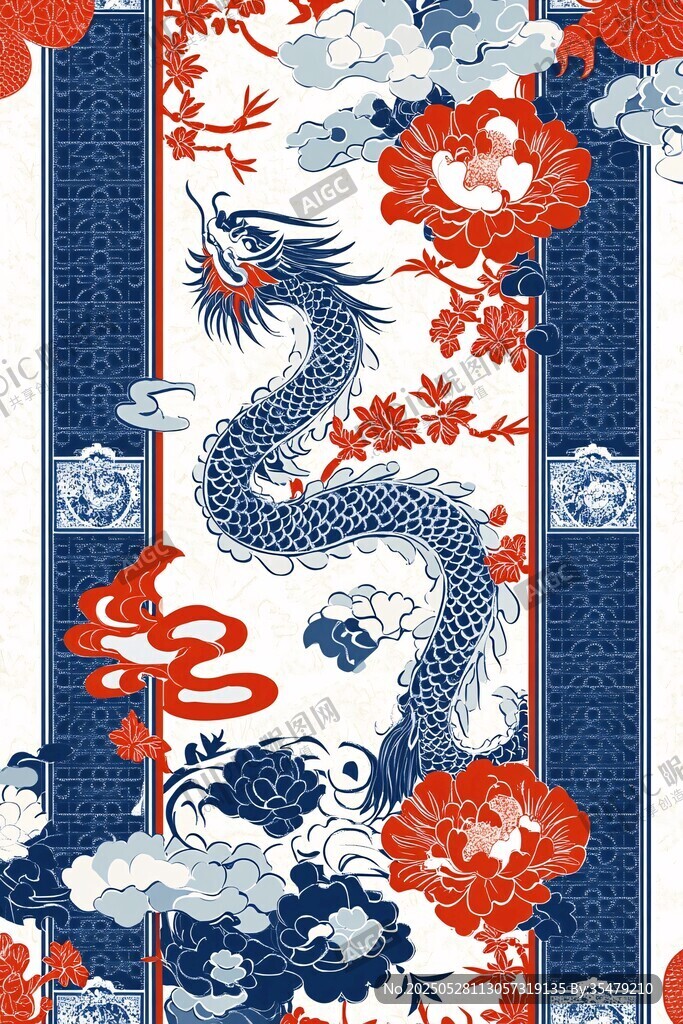 中式龙纹花卉图案设计