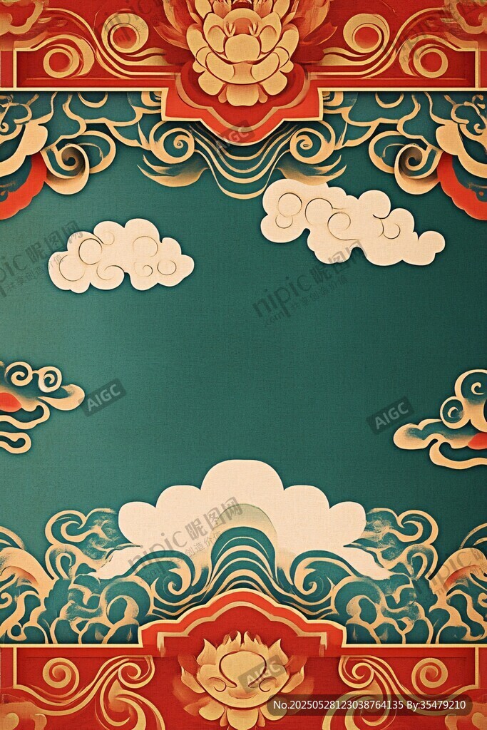 中式传统云纹花卉背景图