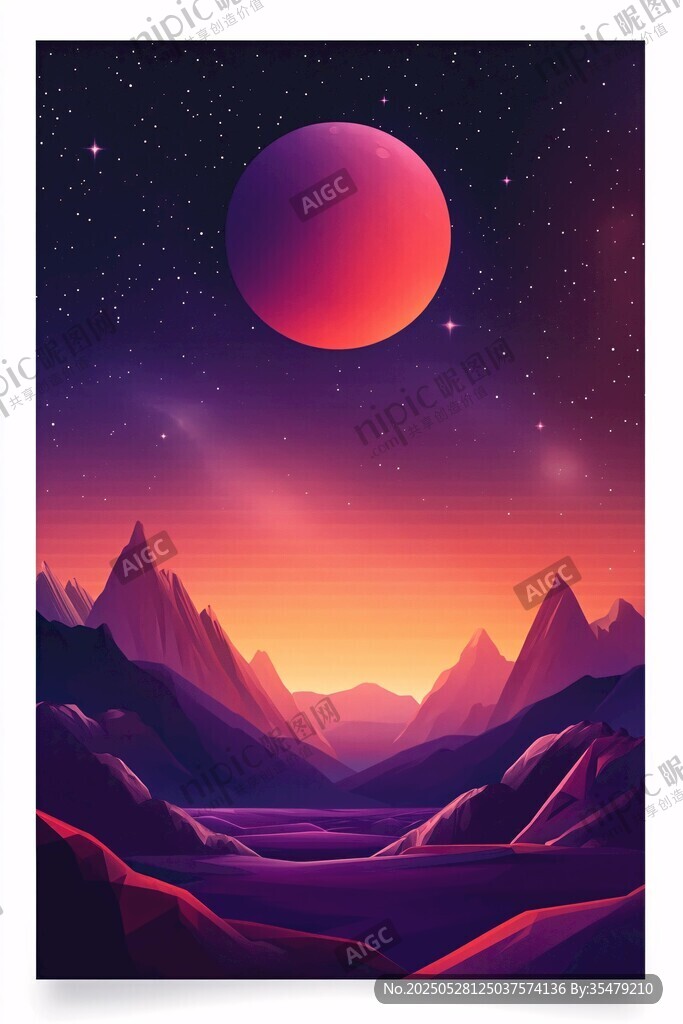 梦幻外星月夜下的山峦