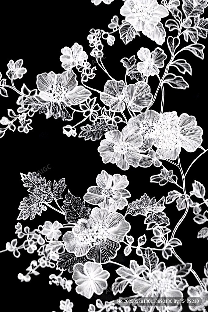 黑白花卉蕾丝图案设计
