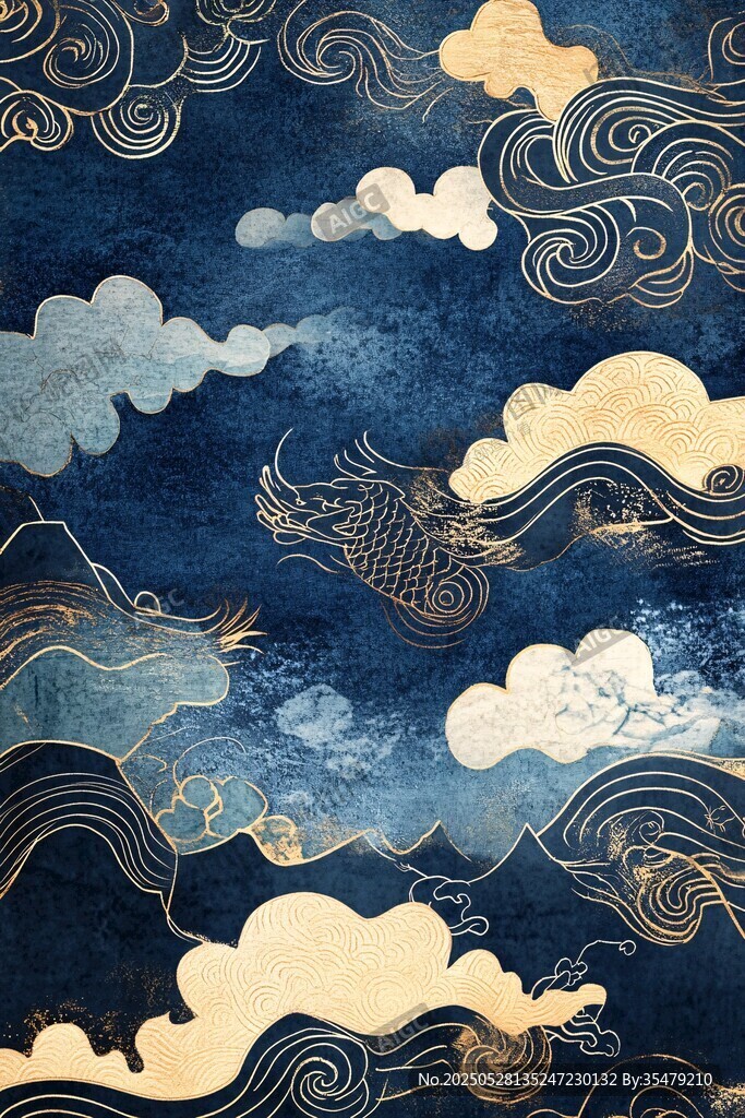 中式云纹飞鱼国风图案