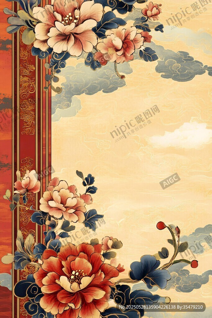 中式牡丹花卉古风背景图